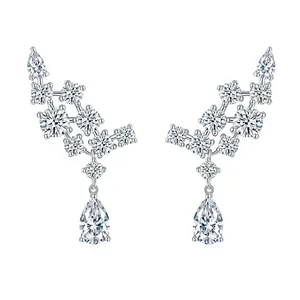 Luxury 925 Sterling Silver Pear Shaped Moissanite Cluster Stud Earrings For Women GRA Certified Wedding Jewelry