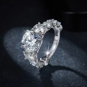 Detailed macro view of 4ct moissanite stones set in a silver plated luxury ring