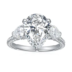 Anillo de Plata de Ley 925 Moissanita Corte Pera Para Mujer 5 Quilates Color D Compromiso Boda Con GRA