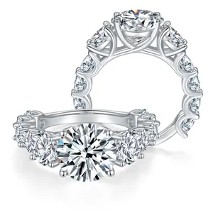 Luxury 4 Carat Round Moissanite Ring 925 Sterling Silver Gold Plated Full Diamond Halo Ring GRA Certificate Women Jewelry