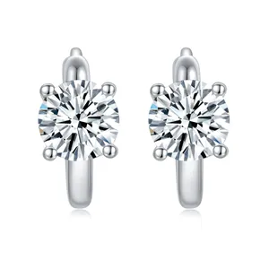 GRA Classiques Boucles d'Oreilles Clous en Argent Sterling 925 Moissanite Taille Brillant Rond à Quatre Griffes Bijoux pour Femmes Hommes