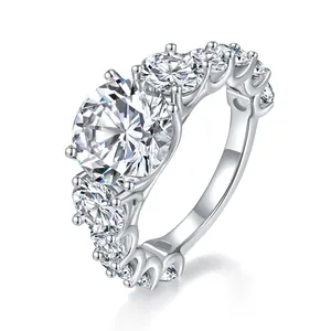 Luxury 4 carat round cut moissanite engagement ring with silver-plated finish for women