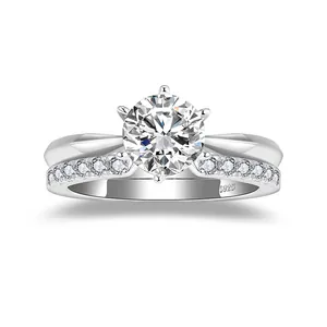 Detailed view of S925 silver stackable ring with shimmering round-cut moissanite stone