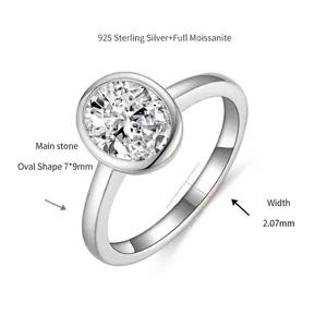 Medidas detalladas y especificaciones del anillo de plata con moissanita ovalada 7x9mm