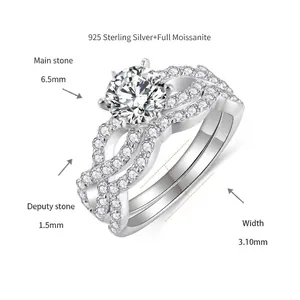 Specifiche dettagliate del set di anelli in moissanite da 1 carato in argento 925