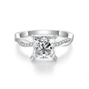 925 Sterling Silver Moissanite Ring Princess Cut 2 Carat Vine Band Engagement Wedding Ring For Women With GRA