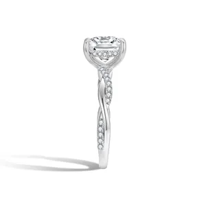 Elegant 2ct princess cut moissanite engagement ring with twisted vine diamond band design