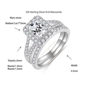 Especificaciones técnicas del set de anillos de compromiso de plata S925 y moissanita