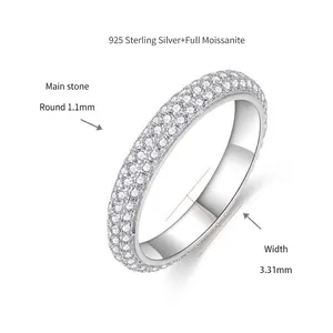 Detail view of 925 sterling silver moissanite eternity ring showing 3.31mm width