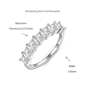 Detail of S925 silver ring with 3.5mm princess cut moissanite stones