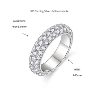 Detail view of 925 sterling silver full moissanite eternity ring with 5mm width