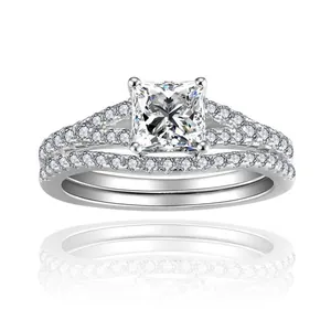 S925 Sterling Silver Princess Cut Moissanite Ring Set For Women Luxury Bridal Engagement Wedding Jewelry Set GRA