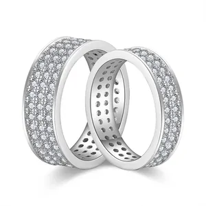 Ensemble de bagues éternité moissanite à trois rangs en argent S925 plaqué or blanc