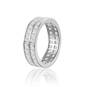 Anillo eternity de doble fila con moissanita corte princesa 2mm en plata S925