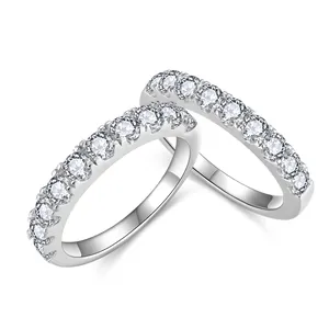925 Sterling Silver Moissanite Eternity Ring For Women Round Brilliant Cut Pave Set Wedding Anniversary Band Jewelry With GRA