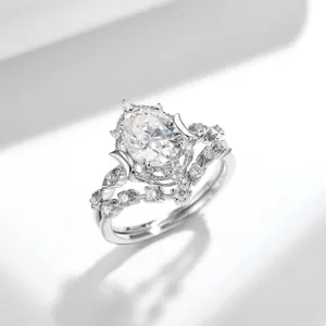Detail view of a vintage oval-cut moissanite stackable ring set in polished S925 silver