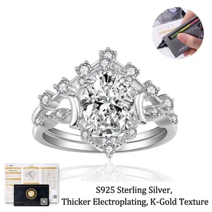 Oval Moissanite Stacking Ring And Crown Guard Ring S925 Sterling Silver Gold Plated Star Moon Engagement Jewelry For Women