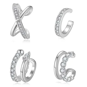 Elegante set di ear cuff in argento sterling S925 con pietre di moissanite