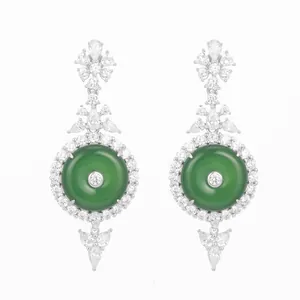 Elegant green chalcedony ping'an kou drop earrings crafted in S925 sterling silver