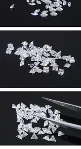 Macro detail of sparkling lab-grown diamonds in marquise princess and triangle cuts