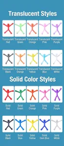 Variedad de hombrecitos magnéticos de colores en estilos transparentes y sólidos.