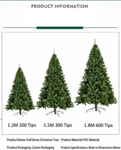 Especificaciones para árboles de Navidad artificiales de PVC de 1,2 m a 1,8 m densos