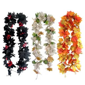 Ghirlanda di Foglie di Acero Artificiale Halloween Vite Autunnale per Decorazione Casa Ringraziamento Natale Festa Foglie di Acero Nere Bianche Verde Appeso