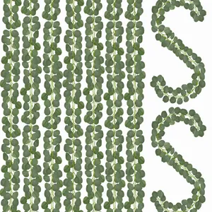 Artificial eucalyptus garland with realistic green money leaves for wall decor.