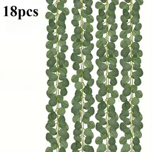 Set of 18pcs artificial eucalyptus garland vines with realistic green round leaves for decor