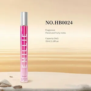 Profumo portatile in tubo di vetro da 35ml con note floreali e fruttate, flacone rosa