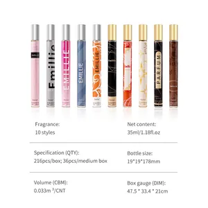 Lot de 10 flacons de parfum floraux de 35 ml avec les spécifications du produit