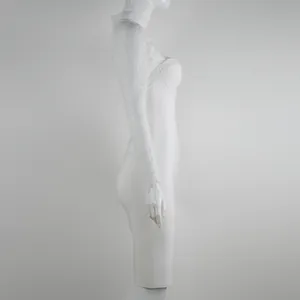 Side view of a white lace long sleeve bandage dress displayed on a professional mannequin