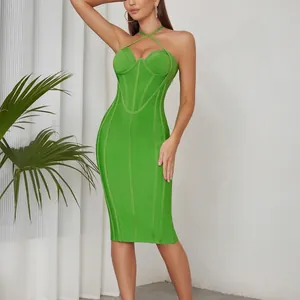 Women's Sexy Cross Halter Bodycon Midi Dress Elegant Backless Bandage Party Clubwear Dress