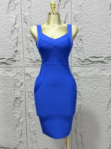 Sexy royal blue sleeveless v-neck bodycon bandage dress perfect for party wear