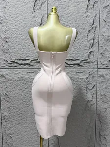 Detailed back view of a sleeveless nude bodycon bandage dress designed for party wear