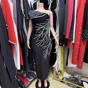 Women One Shoulder Rhinestone Bandage Bodycon Maxi Dress Sexy Elegant Evening Party Celebrity Formal Dress