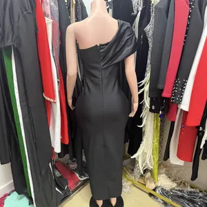 Elegant one-shoulder black bandage maxi dress for sexy party and formal evening events