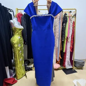 Women Slim Fit Rhinestone Bodycon Dress Square Neck Short Sleeve Maxi Dress Elegant Solid Color Evening Party Dress