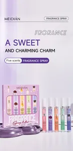 Juego de cinco brumas perfumadas diferentes en una elegante caja de regalo rosa