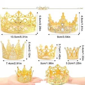 Dimensions of various gold alloy crystal crowns with rhinestones for birthday decor