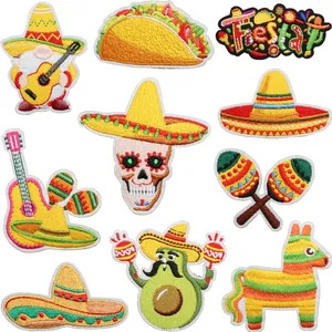 Sortiment bunter mexikanischer Fiesta Stick-Patches zum Aufbügeln mit Taco und Sombrero