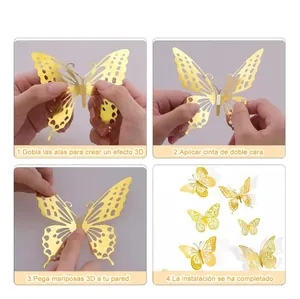 Step-by-step instructions for installing 3D golden butterfly wall stickers for home decor