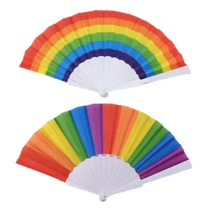 23cm Regenbogen-Faltfächer mit weißen Kunststoffrippen in verschiedenen Mustern