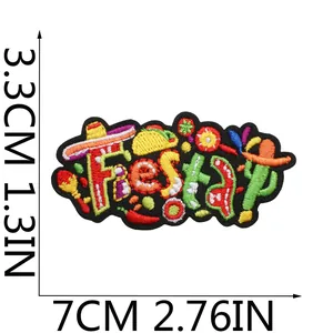 Detaillierte Ansicht des mexikanischen Fiesta-Aufnähers mit Maßen von 7 cm x 3,3 cm