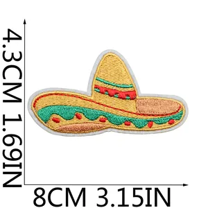 Detailansicht eines bunten mexikanischen Sombrero-Stickereiflickens mit Maßen