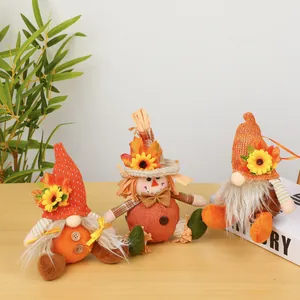 Set of three cute autumn-themed gnomes and scarecrow plush dolls for harvest decoration