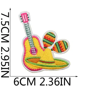 Mexikanisches Stickereipatch mit Gitarre und Sombrero, 7,5x6 cm Groessendetail