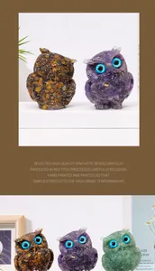 Exquisite hand-painted resin owl figurines with natural crystal gravel texture and blue eyes.