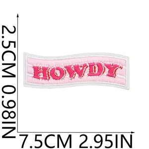Détails techniques des dimensions de l'écusson brodé Howdy rose pour vêtements