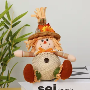 Detailed view of handmade scarecrow doll for Thanksgiving and harvest home decor